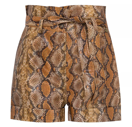 Python Print Eco-Leather Chic Shorts