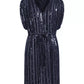 Elegant Blue V-Neck Sequined Midi Dress