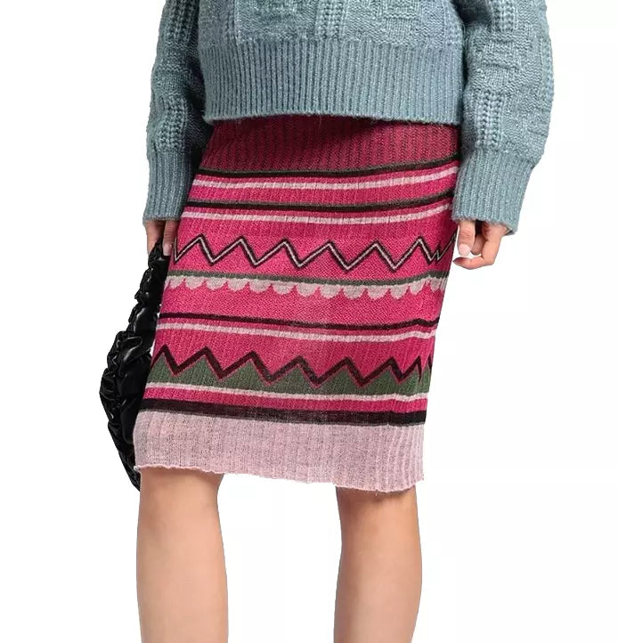 Chic Abstract Print Knitted Midi Skirt
