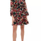 Multicolor Floral Crepe Midi Dress with Ribbon Waist