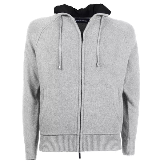 Elegant Wool Blend Zip Hoodie in Gray