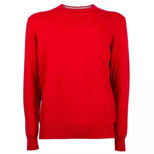 Italian Wool-Cashmere Blend Red Crewneck Sweater