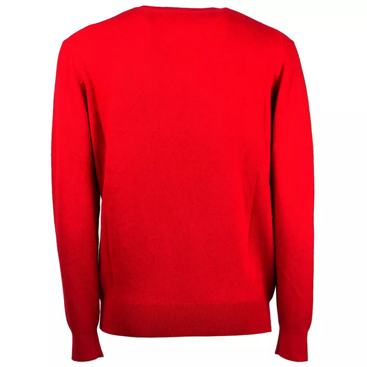 Italian Wool-Cashmere Blend Red Crewneck Sweater