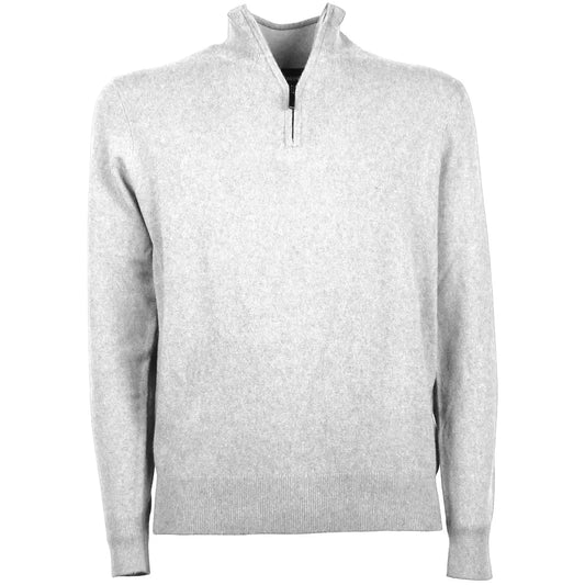 Chic Gray Turtleneck Sweater with Half-Zip Detail
