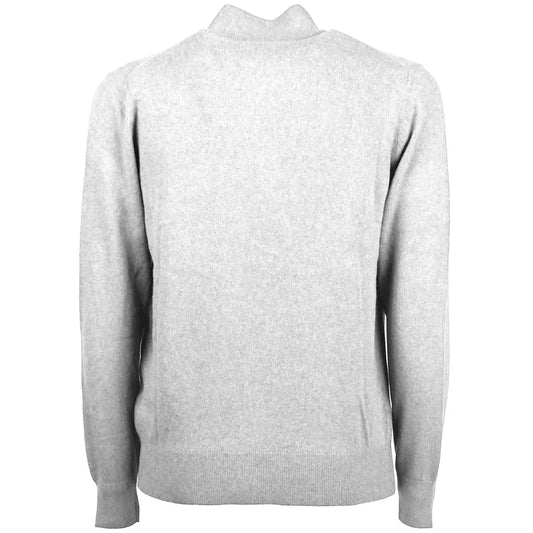 Chic Gray Turtleneck Sweater with Half-Zip Detail