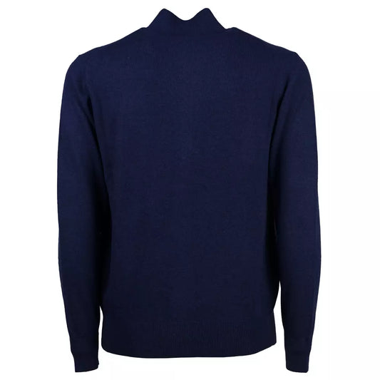 Chic High Collar All-Zip Wool Sweater in Blue