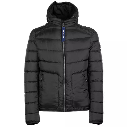 Sleek Black Hooded Men's Jacket with Zip Closure
