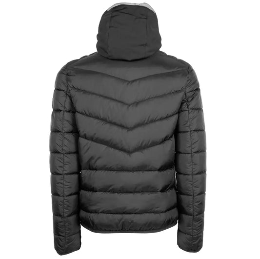 Sleek Black Hooded Men's Jacket with Zip Closure