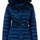 Chic Blue Short Down Jacket with Eco-Fur Hood