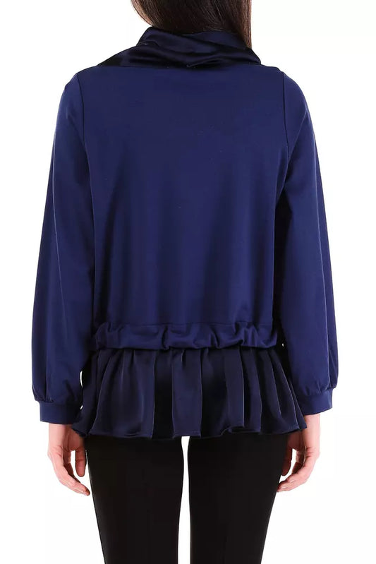 Elegant Blue Satin-Trim Sweatshirt