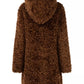 Plush Eco-Fur Coat with Hood in Brown