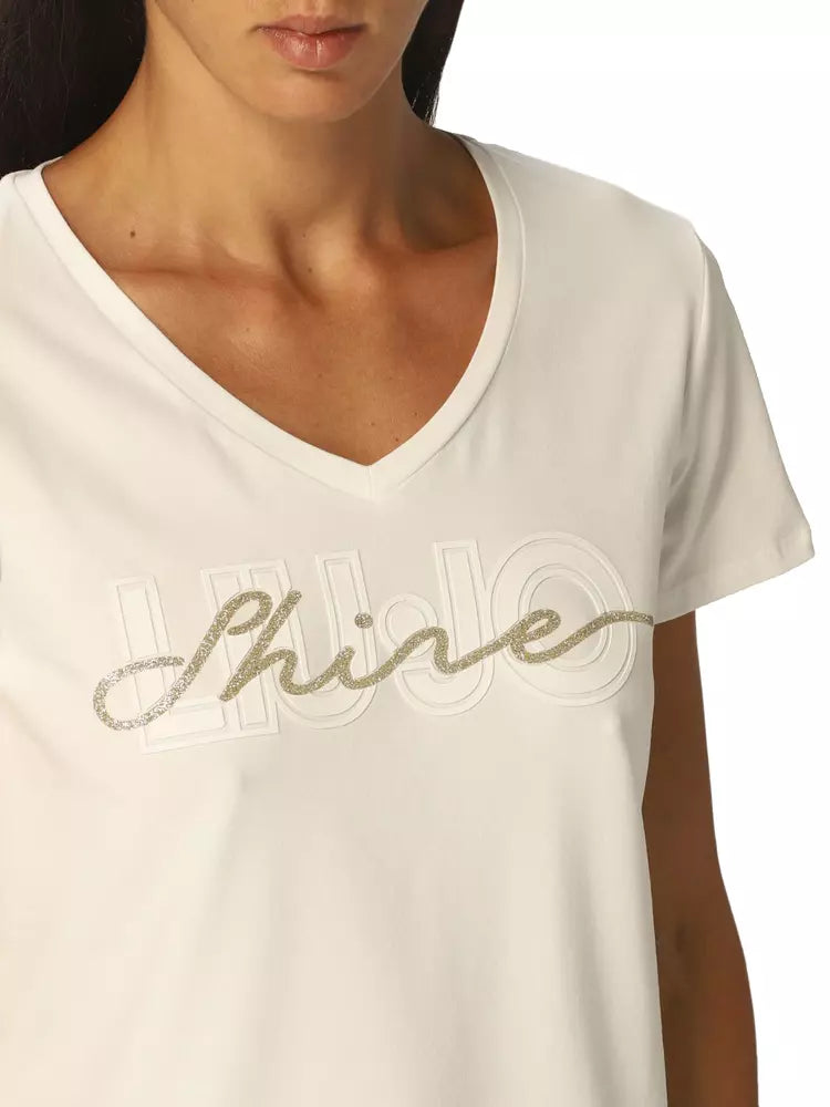 Glitter Logo Print Cotton T-Shirt
