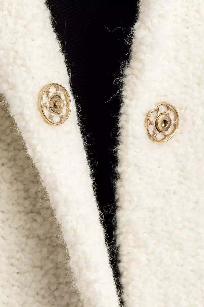 Elegant White Wool Blend Knit Coat