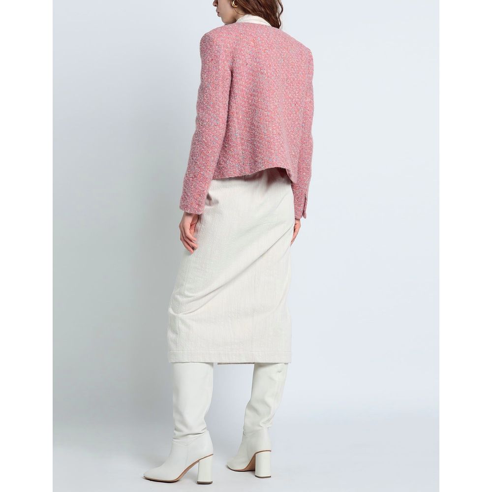 Elegant Pink Tweed-Textured Wool Blend Jacket