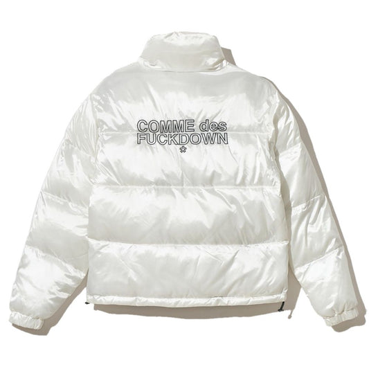 Chic White Nylon Down Jacket with Logo Detail