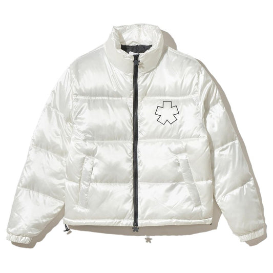 Chic White Nylon Down Jacket with Logo Detail