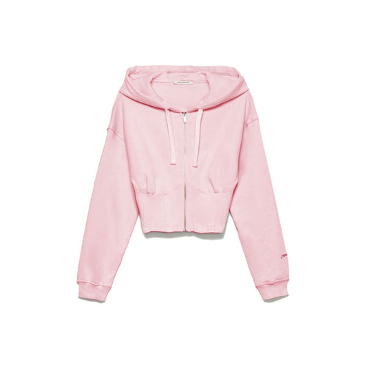 Chic Pink Cotton Crop Hooded Sweatshirt