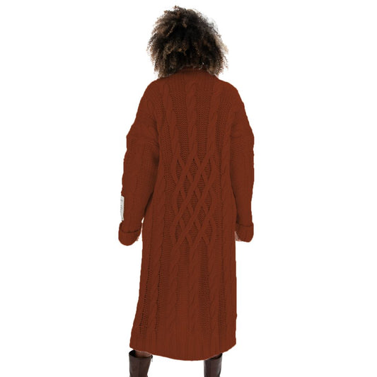 Cozy Cable Knit Longline Cardigan in Brown