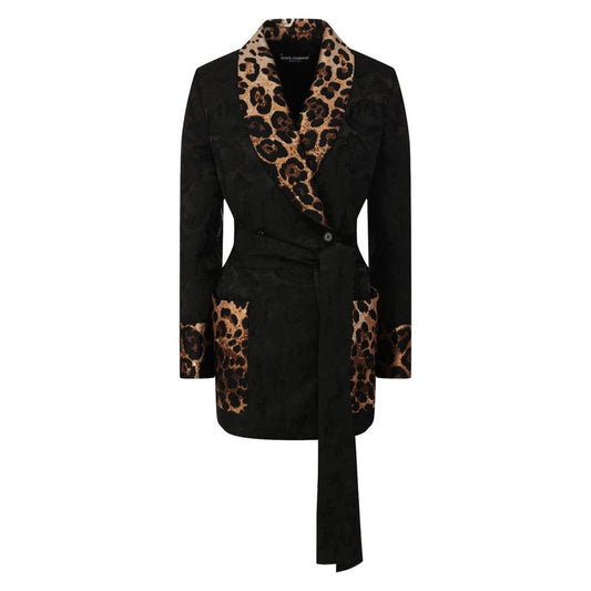 Floral Jacquard & Leopard Print Fitted Jacket