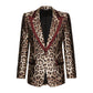 Elegant Leopard Print Silk Tuxedo Jacket