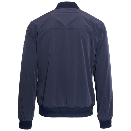 Sleek Blue Nylon Bomber Jacket for Men