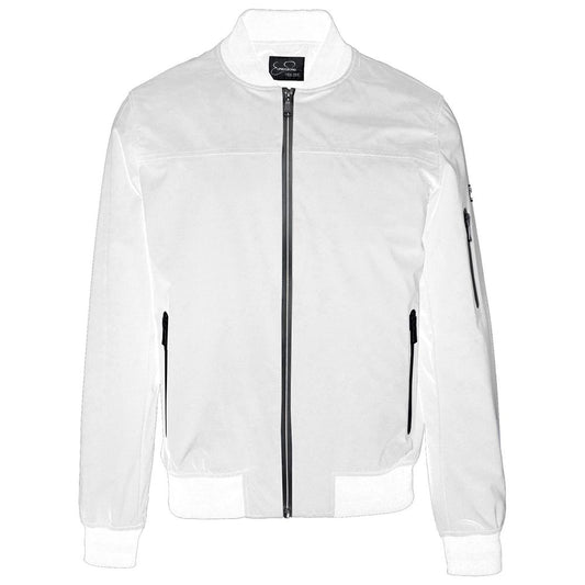 Sleek Men's Nylon Bomber Jacket - White