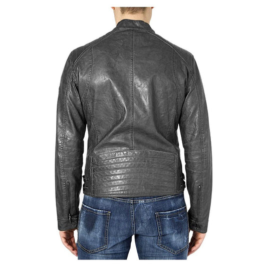 Sleek Eco-Leather Zip-Up Jacket with Button Details