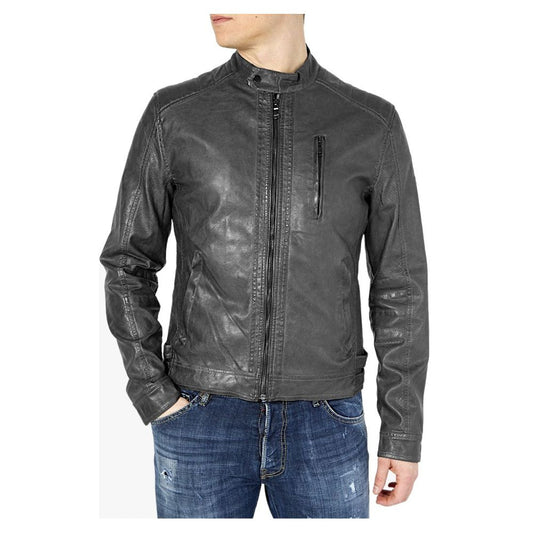 Sleek Eco-Leather Zip-Up Jacket with Button Details