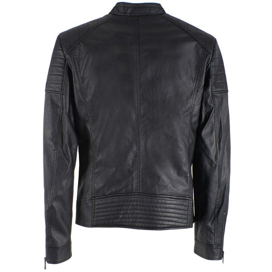 Sleek Eco-Leather Zip Jacket in Black