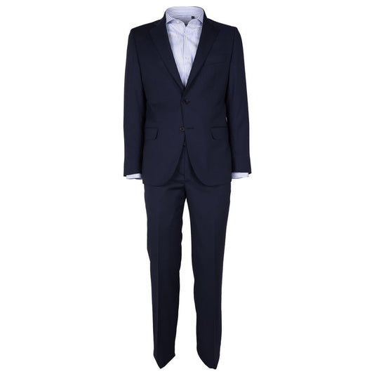 Elegant Navy Blue Virgin Wool Men's Suit