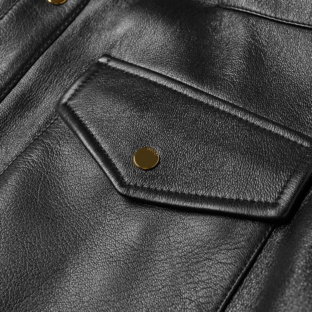 Vintage-Inspired Luxe Black Leather Shirt Jacket