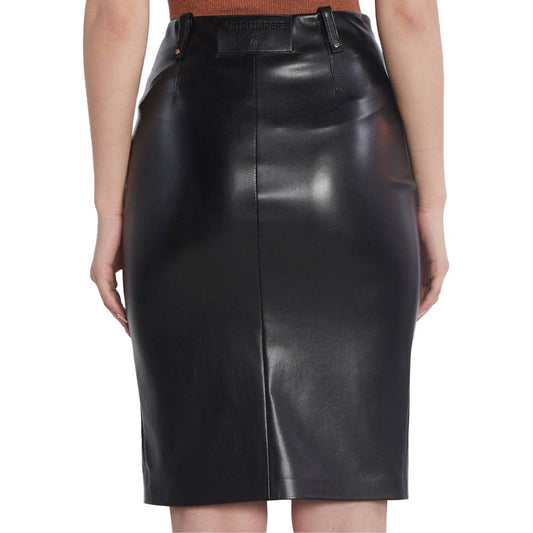 Chic Faux Leather Midi Skirt with Diagonal Zip