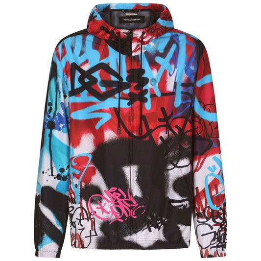 Graffiti-Inspired Nylon Hooded Jacket