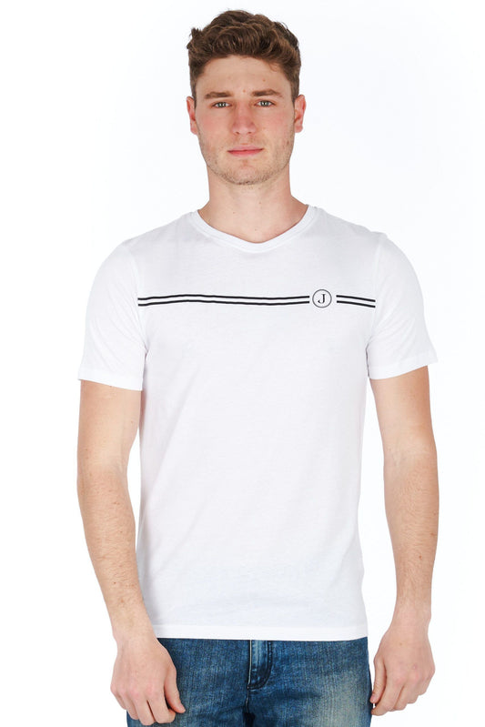 Sleek White Jersey Tee with Chic Front Print