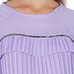 Elegant Violet Pleated Long-Sleeve Blouse