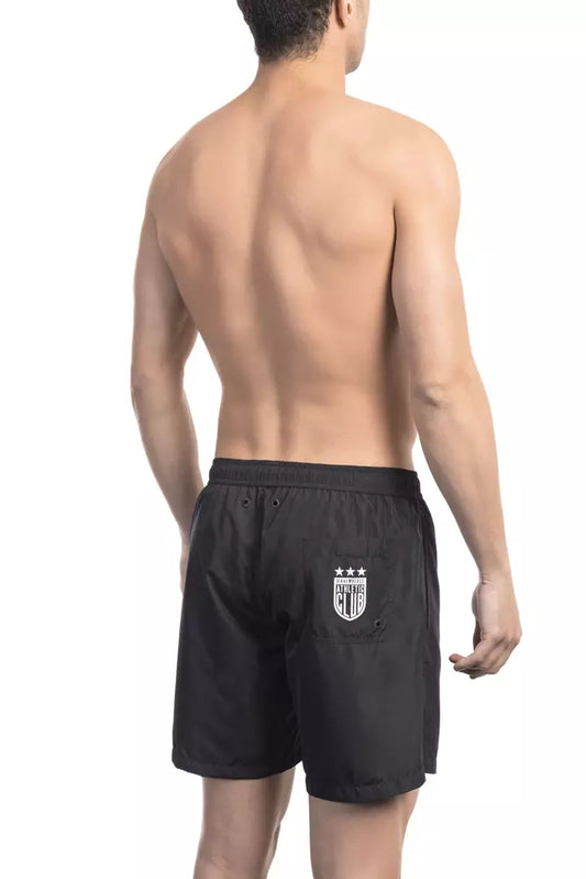 Sleek Black Swim Shorts with Side Print