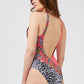 Fuchsia Patterned Swimsuit with Chic Neckline