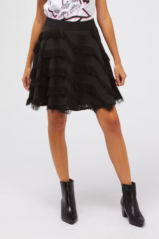 Elegant Black Fringed Skirt
