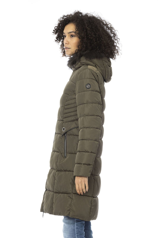 Chic Beige Down Jacket with Synthetic Fur Hood