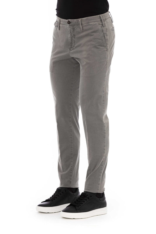 Elegant Gray Cotton Blend Trousers