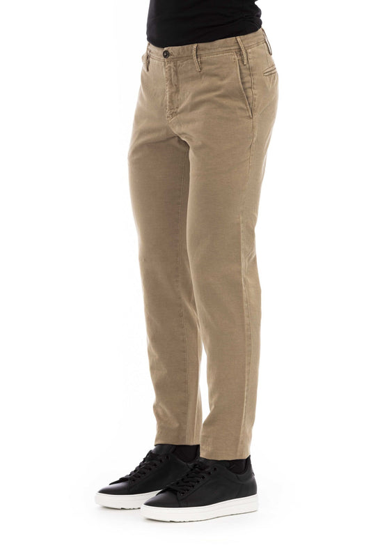 Beige Cotton-Linen Blend Men's Trousers