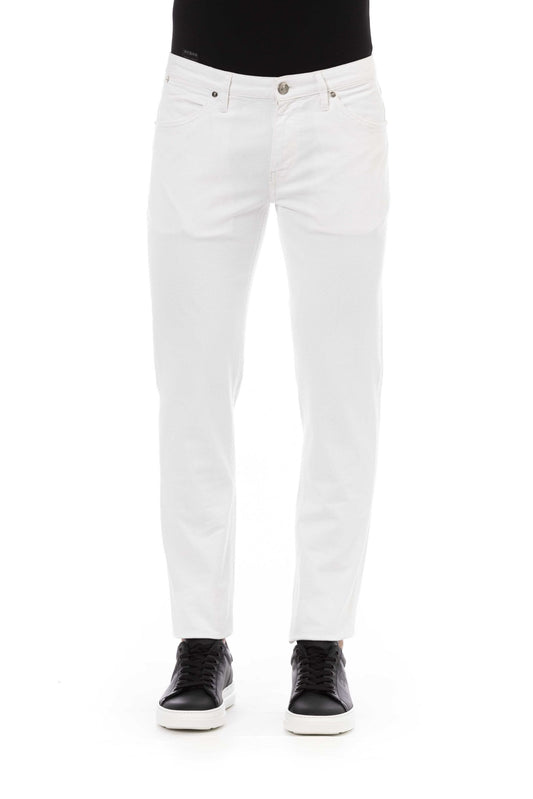 Chic White Stretch Cotton Jeans for Men