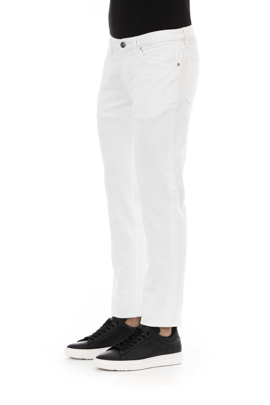 Chic White Stretch Cotton Jeans for Men