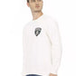 Sleek White Crewneck Shield Logo Sweater