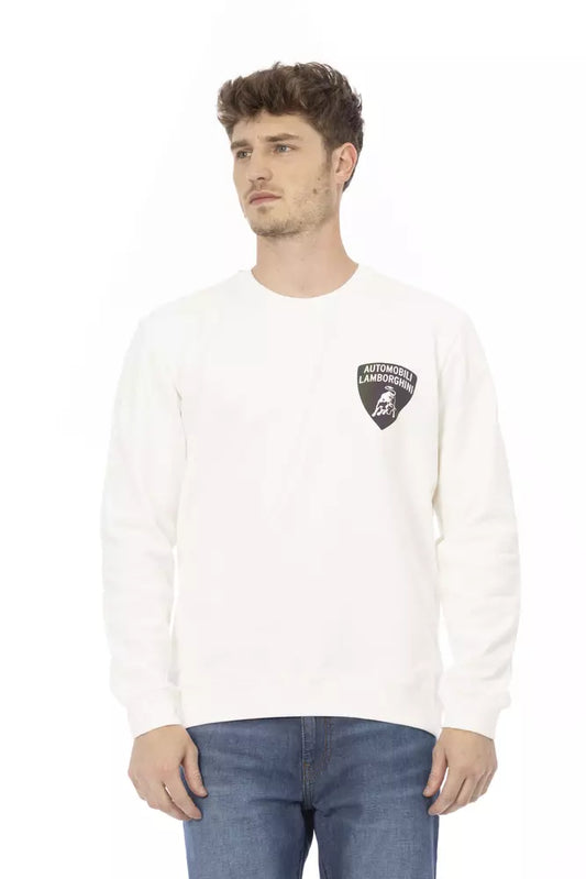 Sleek White Crewneck Shield Logo Sweater