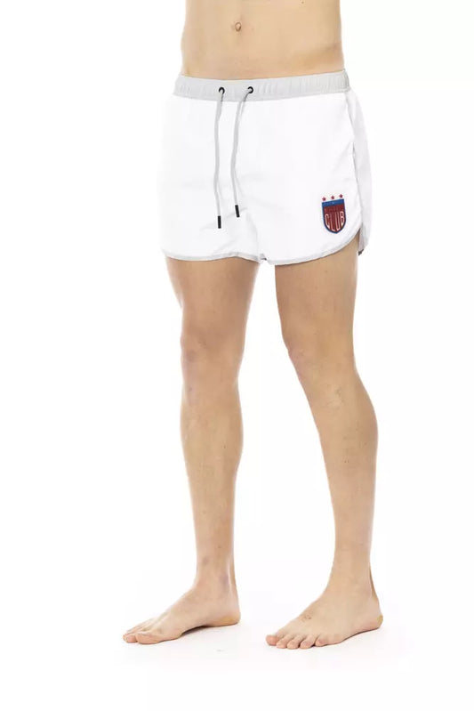 Elegant White Swim Shorts with Unique Front Print
