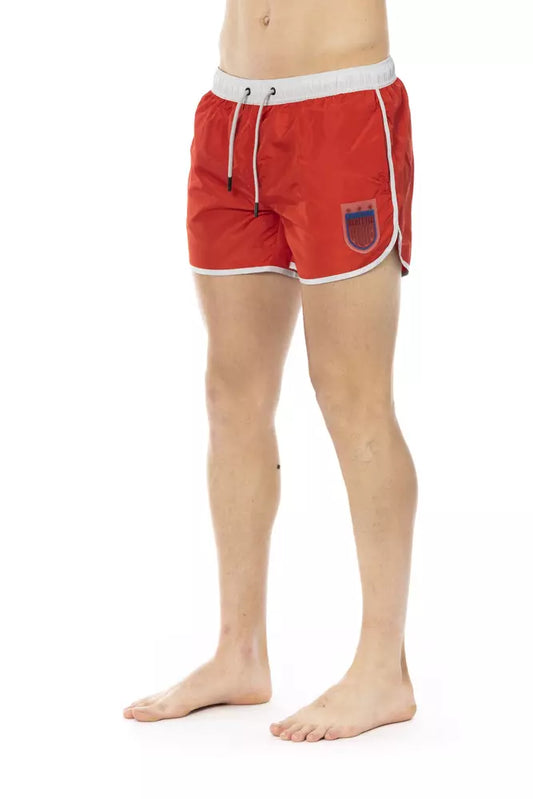 Vibrant Red Swim Shorts with Front Print