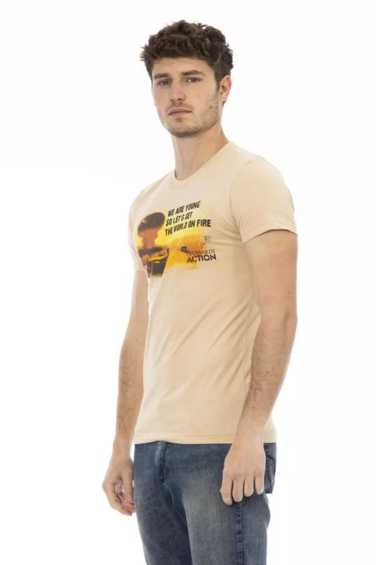Elevated Beige Short Sleeve T-Shirt with Chic Front Print