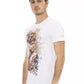 Sleek White Cotton Blend Tee with Graphic Front