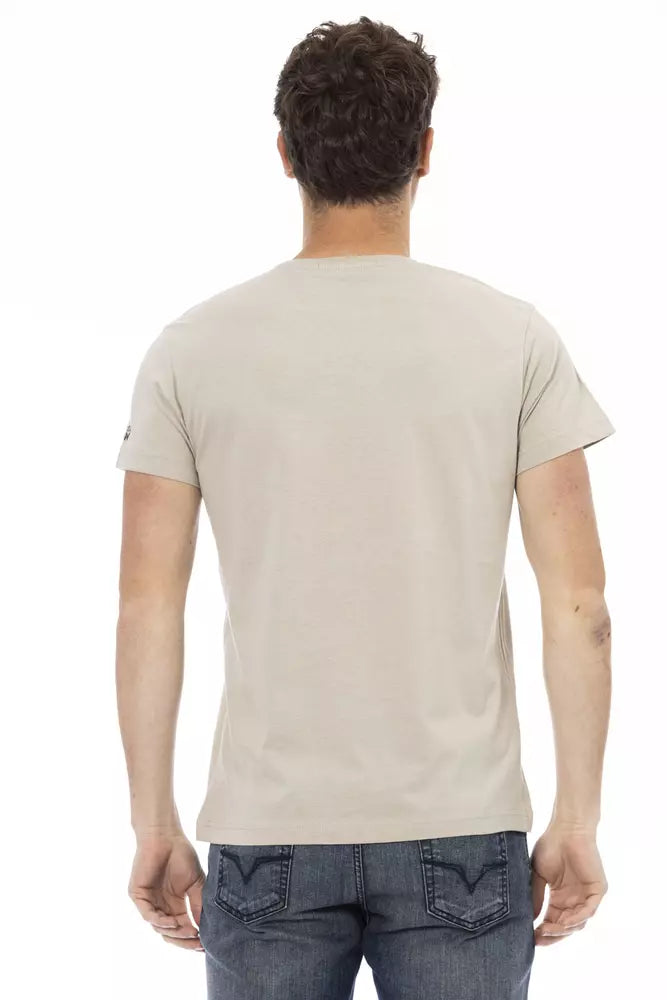 Beige Short Sleeve Tee With Front Print